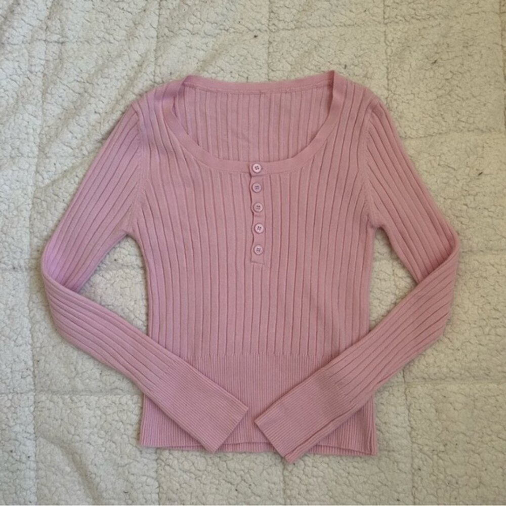 SHEIN Pink Ribbed Long Sleeve Top